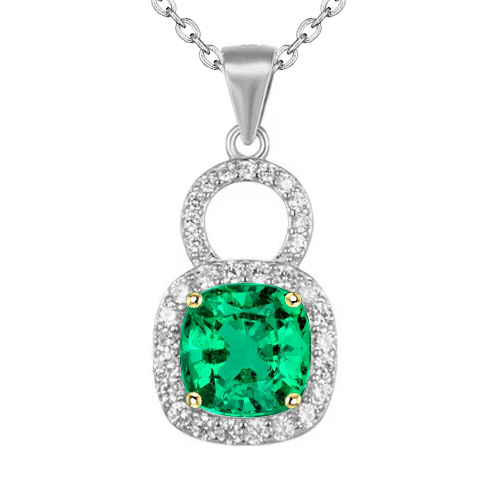 Locket Style Green Emerald Pendant With Small Diamonds
