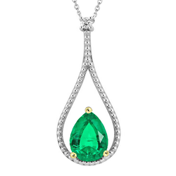 Long Gemstone Pendant Pear Green Emerald Necklace