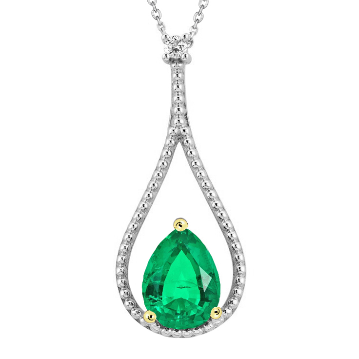 Long Gemstone Pendant Pear Green Emerald Necklace 