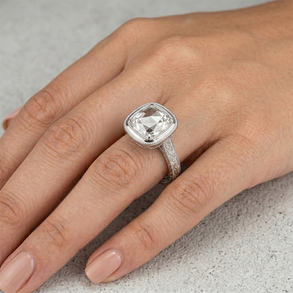 Luxury Rose Cut Fine Diamond Halo Ring – 3.25 ct 14K White Gold