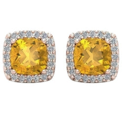 Madeira Citrine And Natural Earth Mined Diamond Stud Earring Rose Gold 14K 18.40 Carats