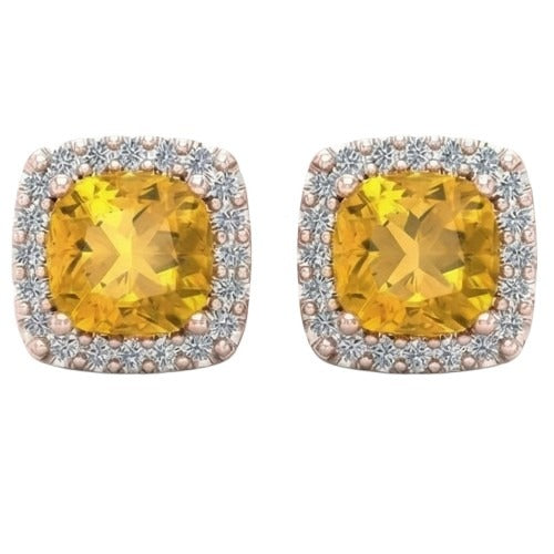 Madeira Citrine And Natural Earth Mined Diamond Stud Earring Rose Gold 14K 18.40 Carats