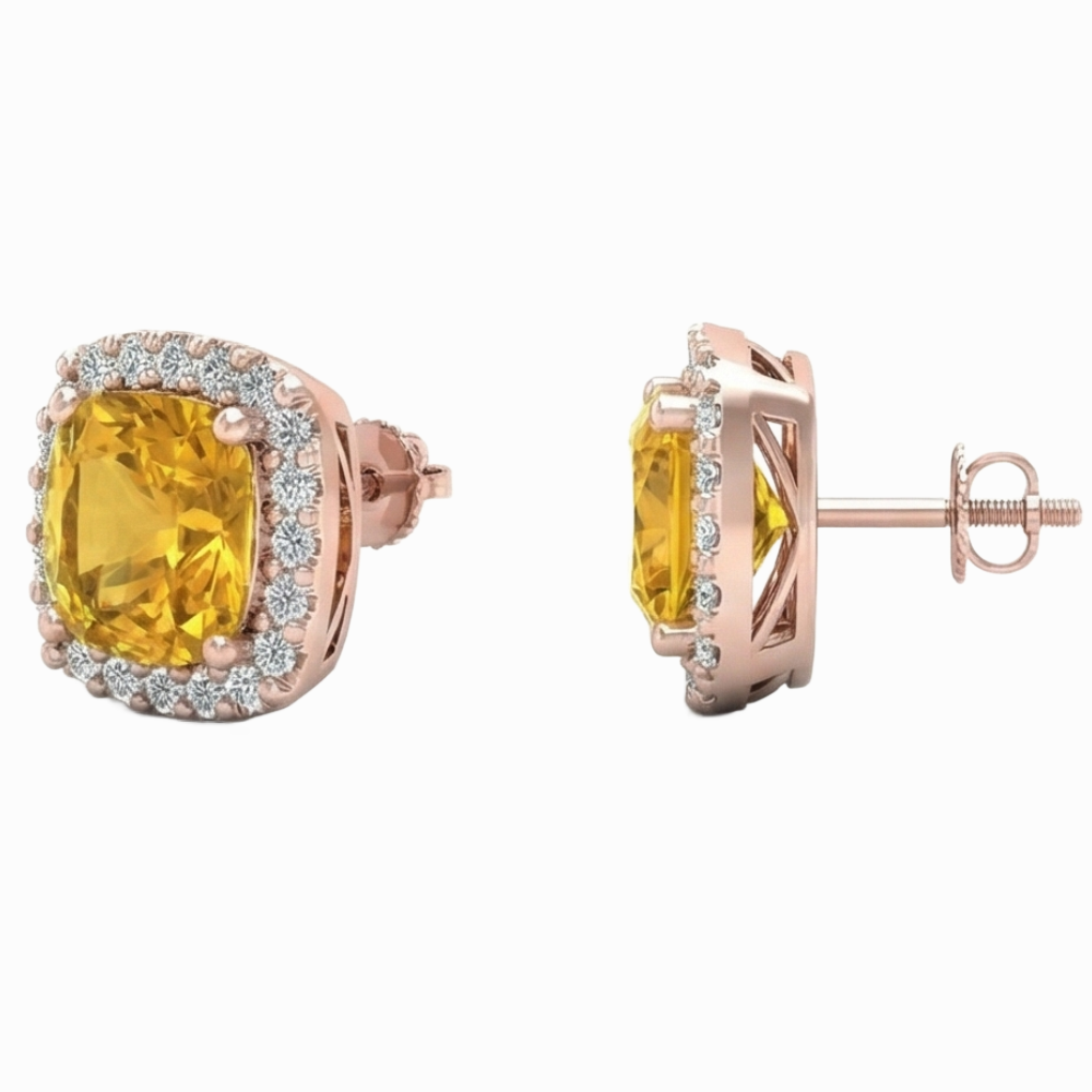 Madeira Citrine And Natural Earth Mined Diamond Stud Earring Rose Gold 14K 18.40 Carats