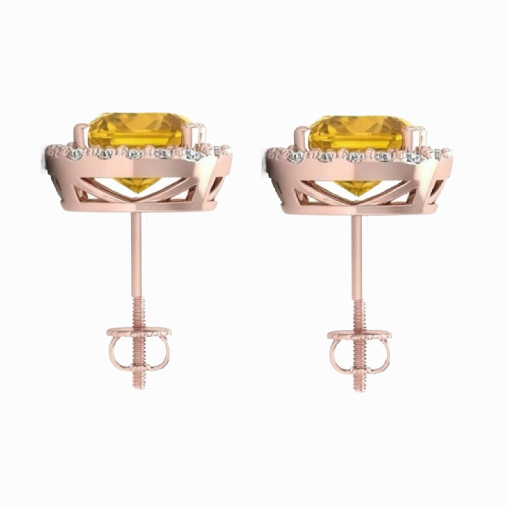 Madeira Citrine And Natural Earth Mined Diamond Stud Earring Rose Gold 14K 18.40 Carats