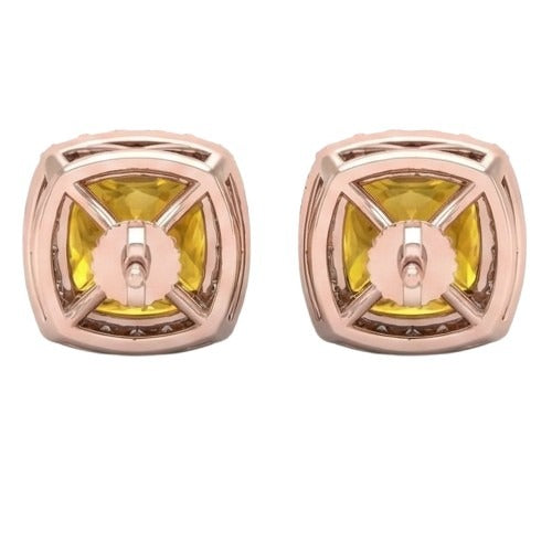 Madeira Citrine And Natural Earth Mined Diamond Stud Earring Rose Gold 14K 18.40 Carats