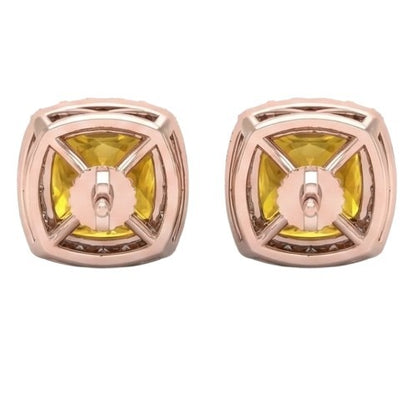 Madeira Citrine And Natural Earth Mined Diamond Stud Earring Rose Gold 14K 18.40 Carats