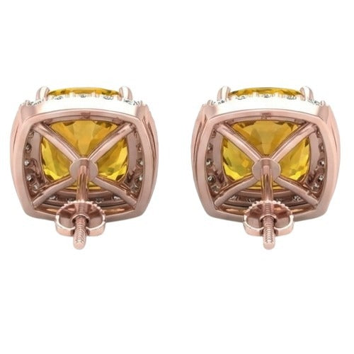 Madeira Citrine And Natural Earth Mined Diamond Stud Earring Rose Gold 14K 18.40 Carats