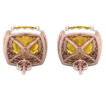 Madeira Citrine And Natural Earth Mined Diamond Stud Earring Rose Gold 14K 18.40 Carats