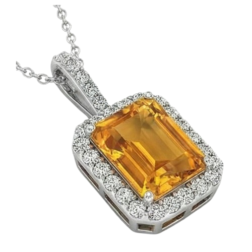 Madeira Citrine Halo Natural Earth Mined Diamond Pendant Necklace 15 Carats White Gold 14K