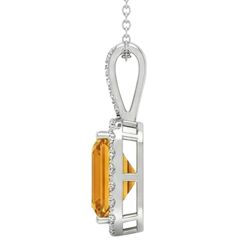 Madeira Citrine Halo Natural Earth Mined Diamond Pendant Necklace 15 Carats White Gold 14K
