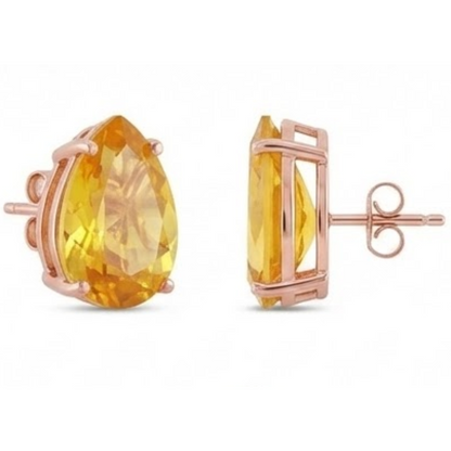 Madeira Citrine Pear Cut 41 Ct Stud Earrings Prong Set Yellow Gold 14K