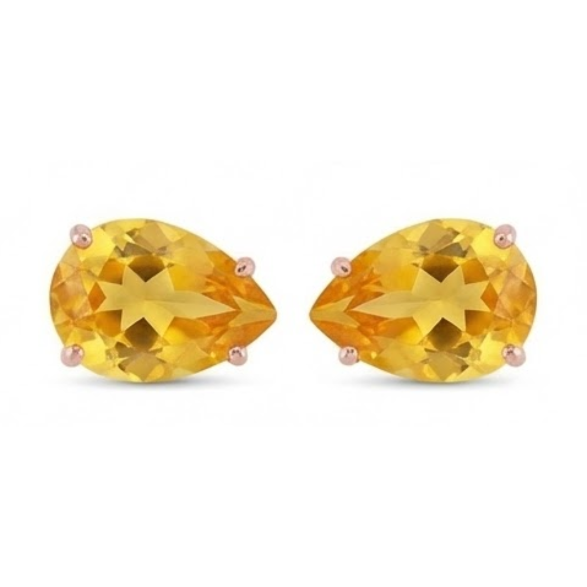 Madeira Citrine Pear Cut 41 Ct Stud Earrings Prong Set Yellow Gold 14K