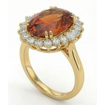 Madeira Oval Citrine And Natural Earth Mined Diamond Ring Yellow Gold 14K Jewelry 29.50 Ct
