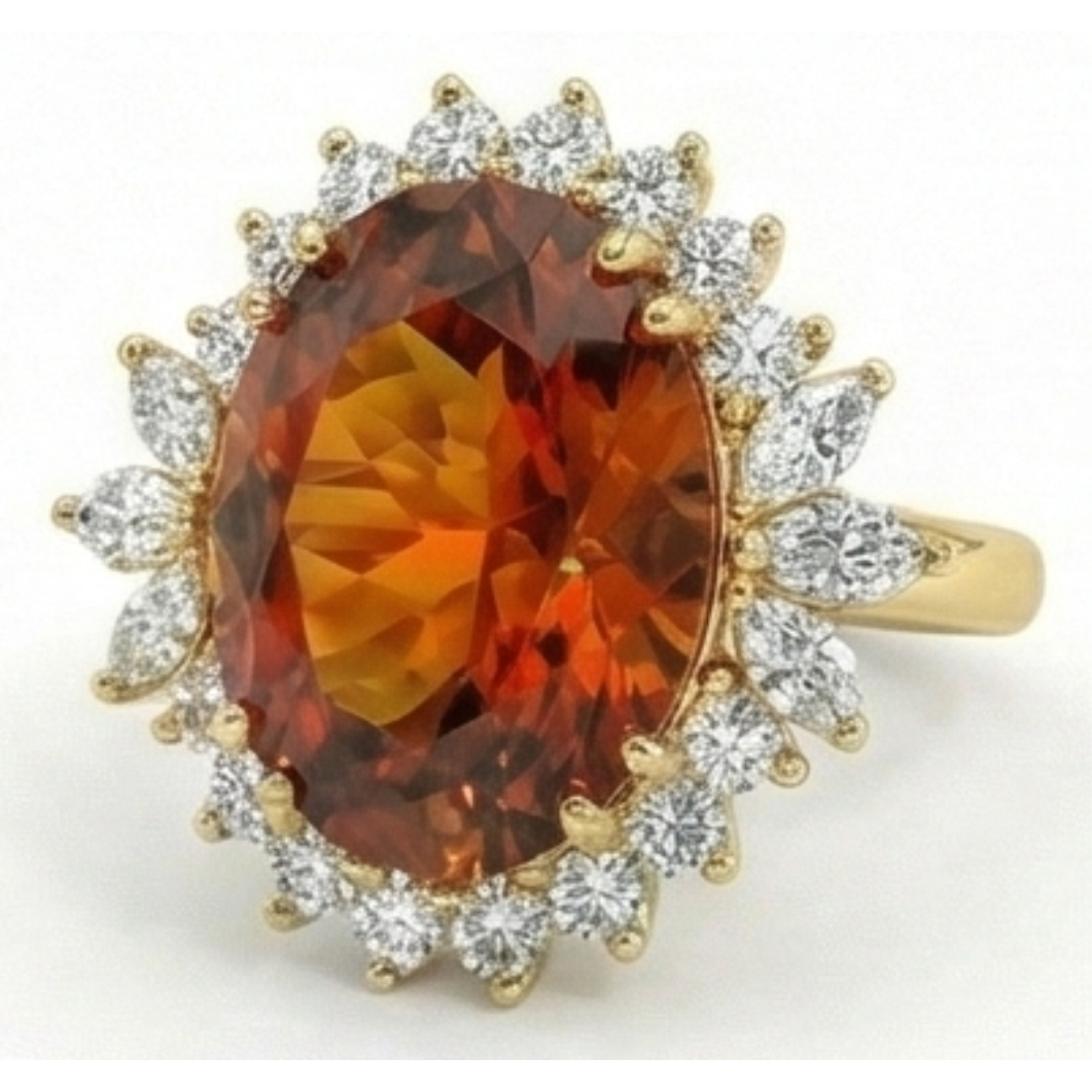 Madeira Oval Citrine And Natural Earth Mined Diamond Ring Yellow Gold 14K Jewelry 29.50 Ct
