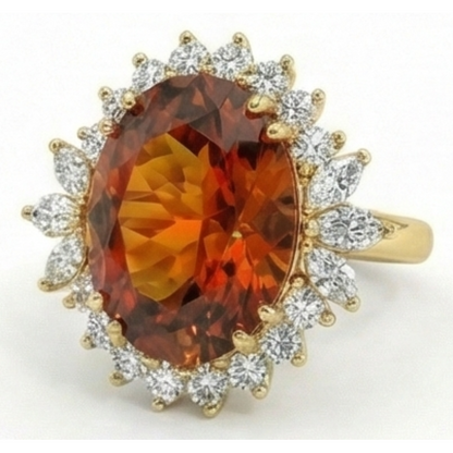 Madeira Oval Citrine And Natural Earth Mined Diamond Ring Yellow Gold 14K Jewelry 29.50 Ct