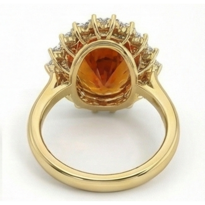 Madeira Oval Citrine And Natural Earth Mined Diamond Ring Yellow Gold 14K Jewelry 29.50 Ct