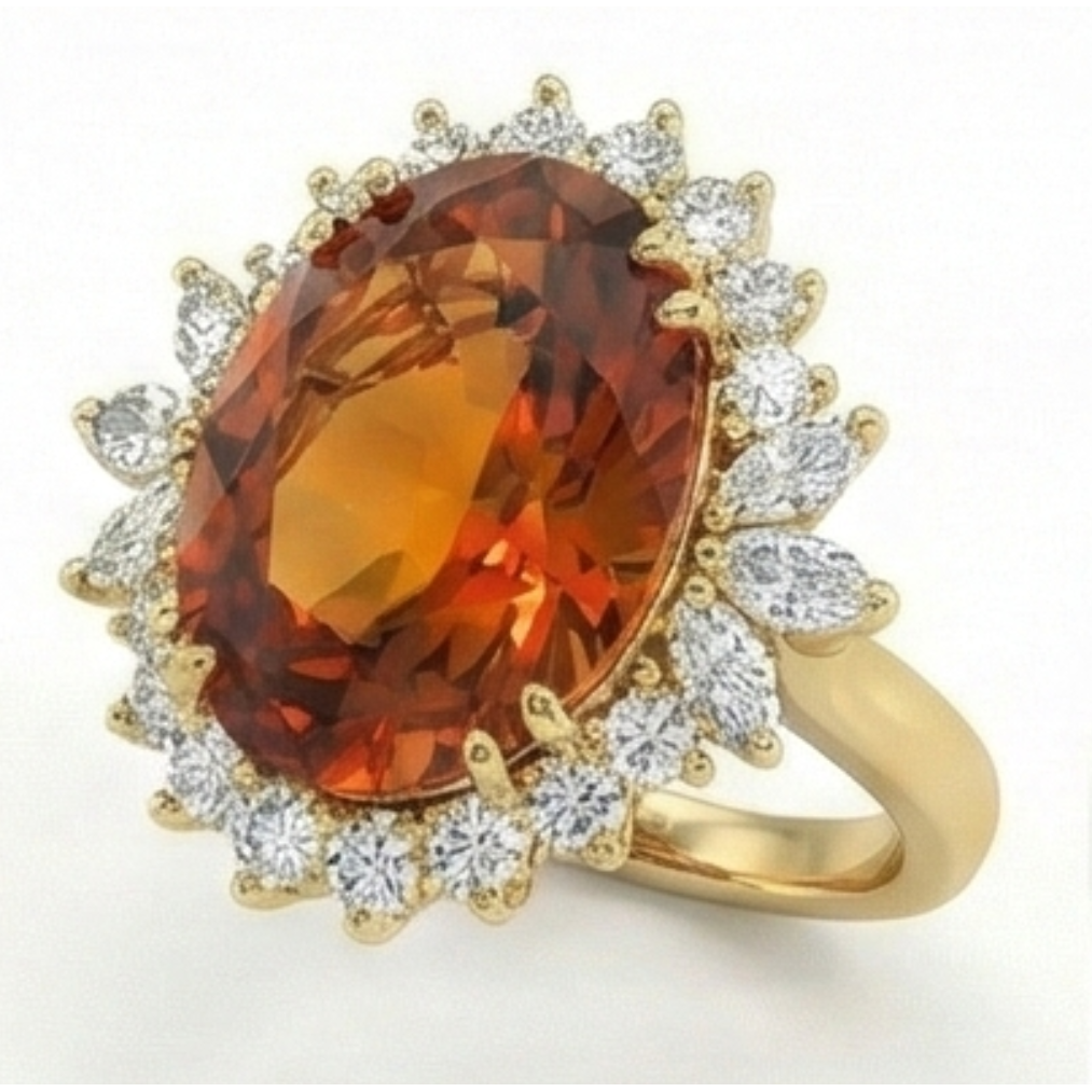 Madeira Oval Citrine And Natural Earth Mined Diamond Ring Yellow Gold 14K Jewelry 29.50 Ct