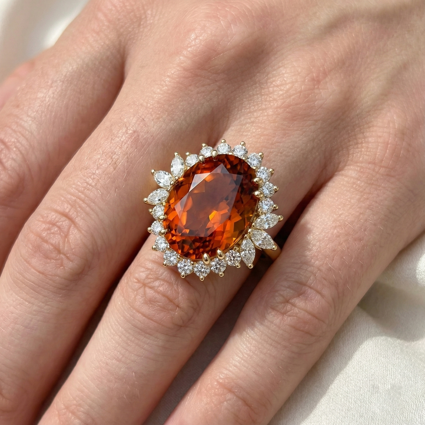 Madeira Oval Citrine And Natural Earth Mined Diamond Ring Yellow Gold 14K Jewelry 29.50 Ct