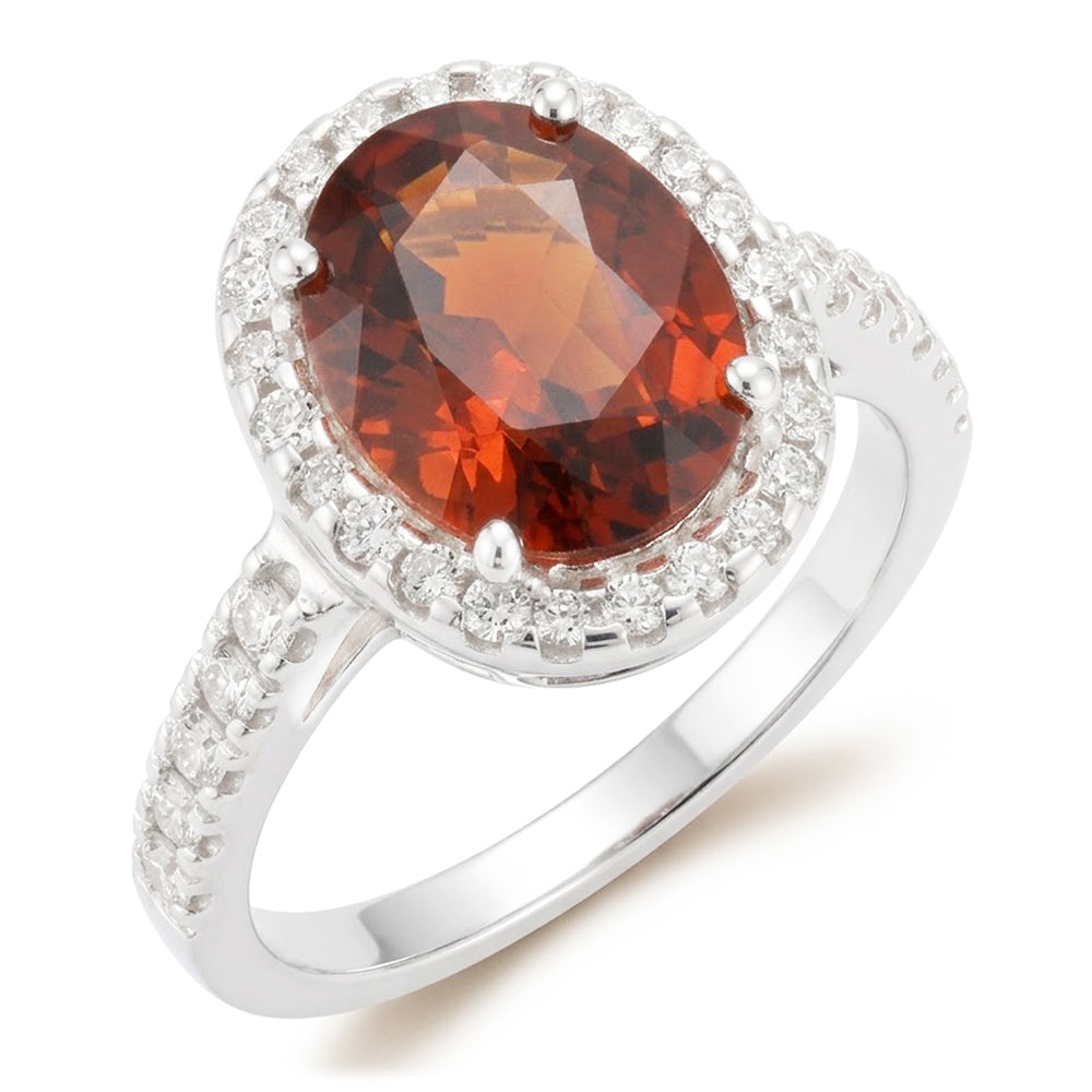 Mandarin Garnet And Natural Earth Mined Diamonds 13 Ct Wedding Ring White Gold 14K