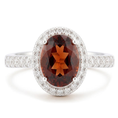 Mandarin Garnet And Natural Earth Mined Diamonds 13 Ct Wedding Ring White Gold 14K