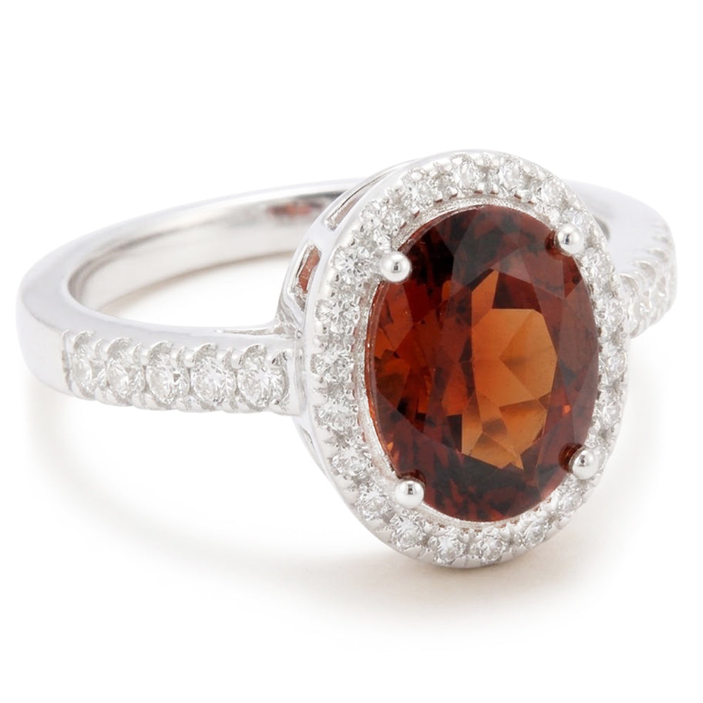 Mandarin Garnet And Natural Earth Mined Diamonds 13 Ct Wedding Ring White Gold 14K