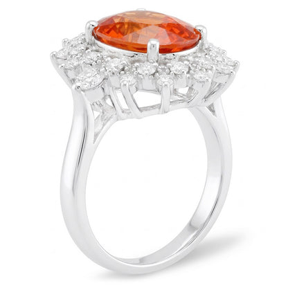 Mandarin Garnet With Natural Earth Mined Diamonds 10.25 Ct Ring White Gold 14K