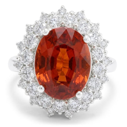 Mandarin Garnet With Natural Earth Mined Diamonds 12.25 Ct Ring White Gold 14K