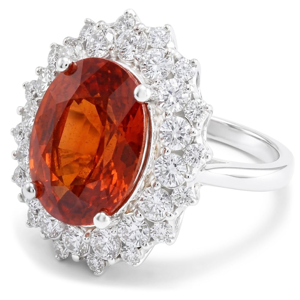 Mandarin Garnet With Natural Earth Mined Diamonds 12.25 Ct Ring White Gold 14K