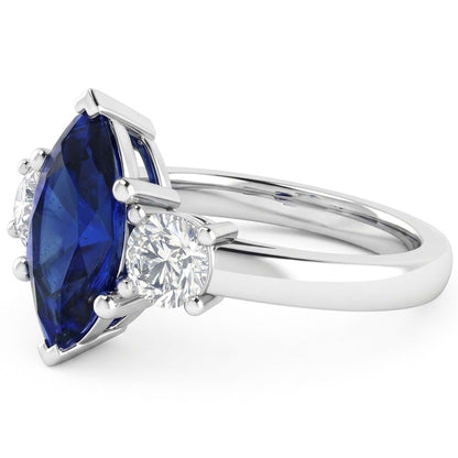 Marquise And Round Cut 2.50 Ct Sapphire And Natural Earth Mined Diamonds Ring White Gold
