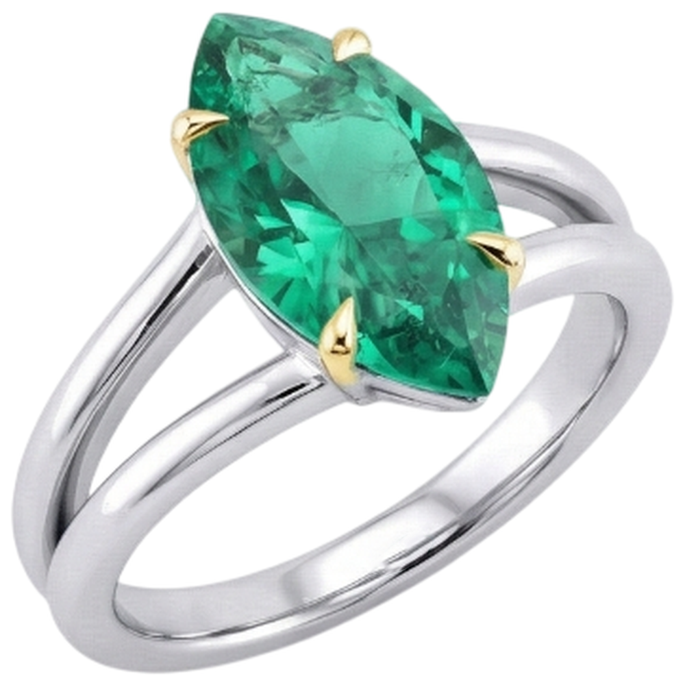 Natural Real ( Not Lab Grown ) Marquise Colombian Green Emerald GIA Engagement Ring