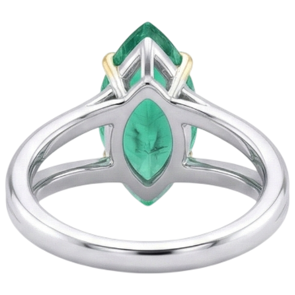 Natural Real ( Not Lab Grown ) Marquise Colombian Green Emerald GIA Engagement Ring