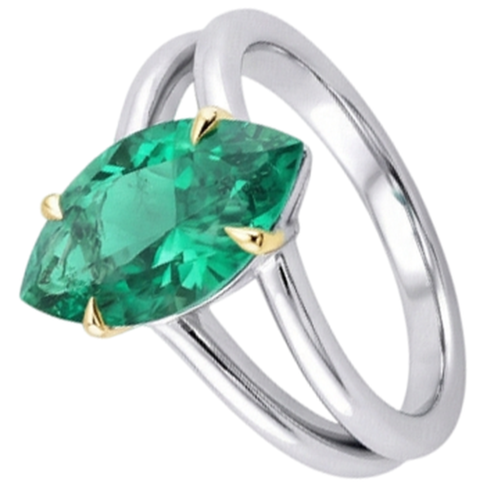 Natural Real ( Not Lab Grown ) Marquise Colombian Green Emerald GIA Engagement Ring