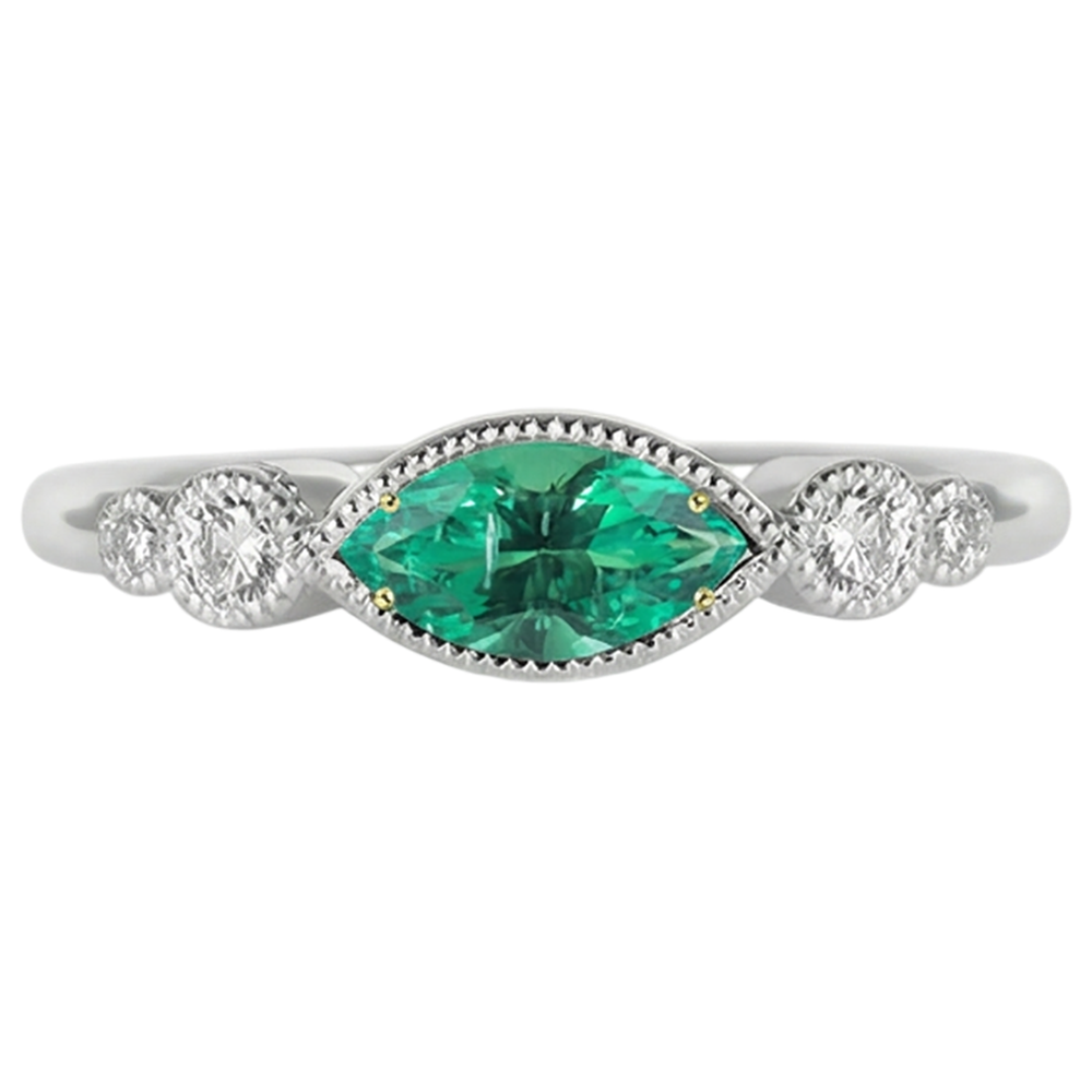 Natural Real ( Not Lab Grown ) Marquise Cut Green Emerald GIA Ring Simple Women’s Diamond Jewelry