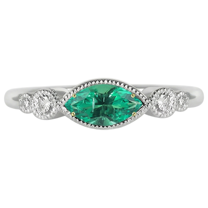 Natural Real ( Not Lab Grown ) Marquise Cut Green Emerald GIA Ring Simple Women’s Diamond Jewelry