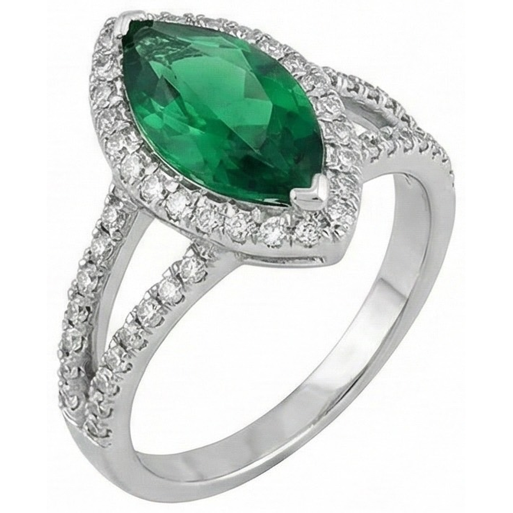 Marquise Cut Green Emerald GIA & Round Natural Earth Mined Diamond 6.50 Carats Anniversary Ring
