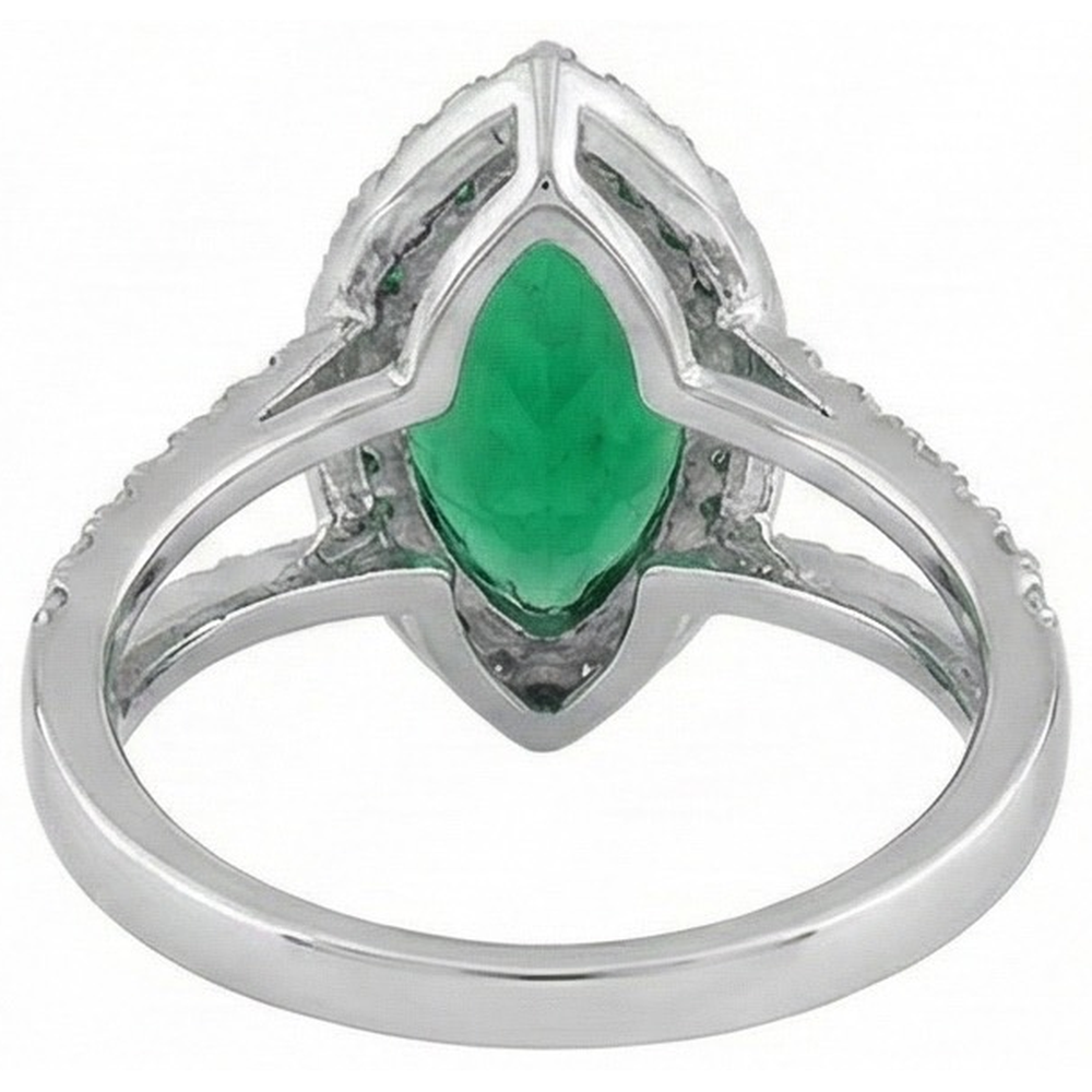 Marquise Cut Green Emerald GIA & Round Natural Earth Mined Diamond 6.50 Carats Anniversary Ring