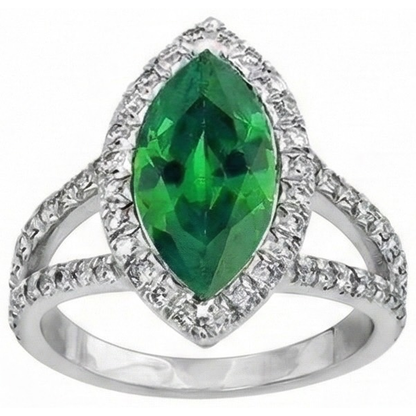 Marquise Cut Green Emerald GIA & Round Natural Earth Mined Diamond 6.50 Carats Anniversary Ring