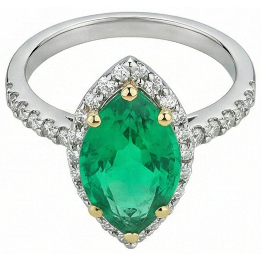 natural round emerald 3.50ct ring top view