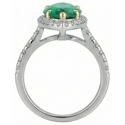 natural round emerald 3.50ct ring on white background