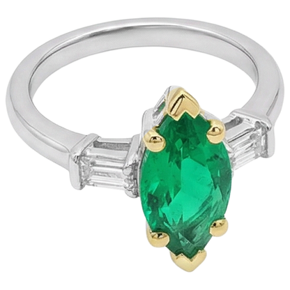 Natural Real ( Not Lab Grown ) Marquise Green Emerald GIA Ring Casual Women’s Jewelry