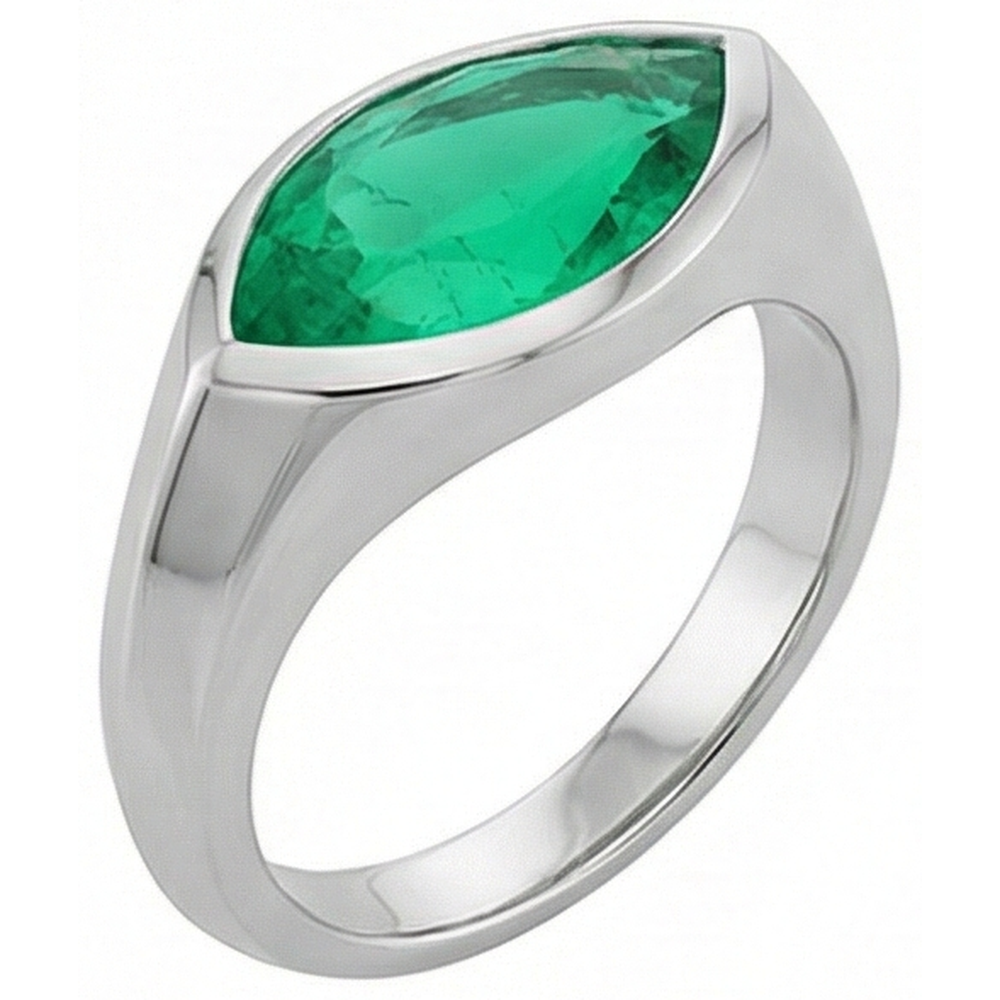 Natural Real ( Not Lab Grown ) Marquise Green Emerald GIA Ring Solitaire Mens Jewelry