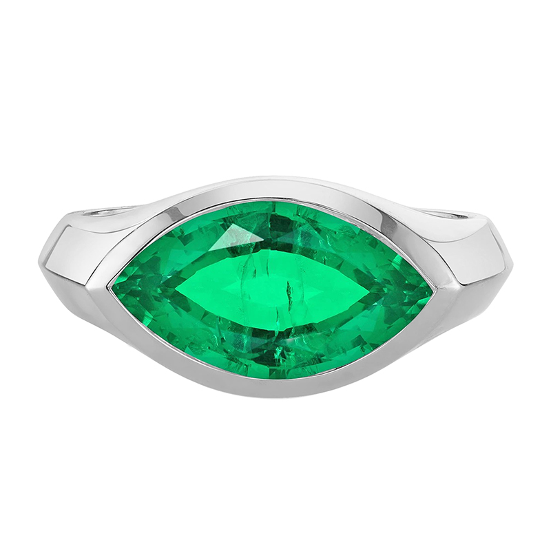 Marquise Green Emerald Ring Solitaire Mens Jewelry