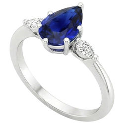 Marquise Natural Earth Mined Diamond Three Stone Ring Pear Ceylon Sapphire 3 Carats
