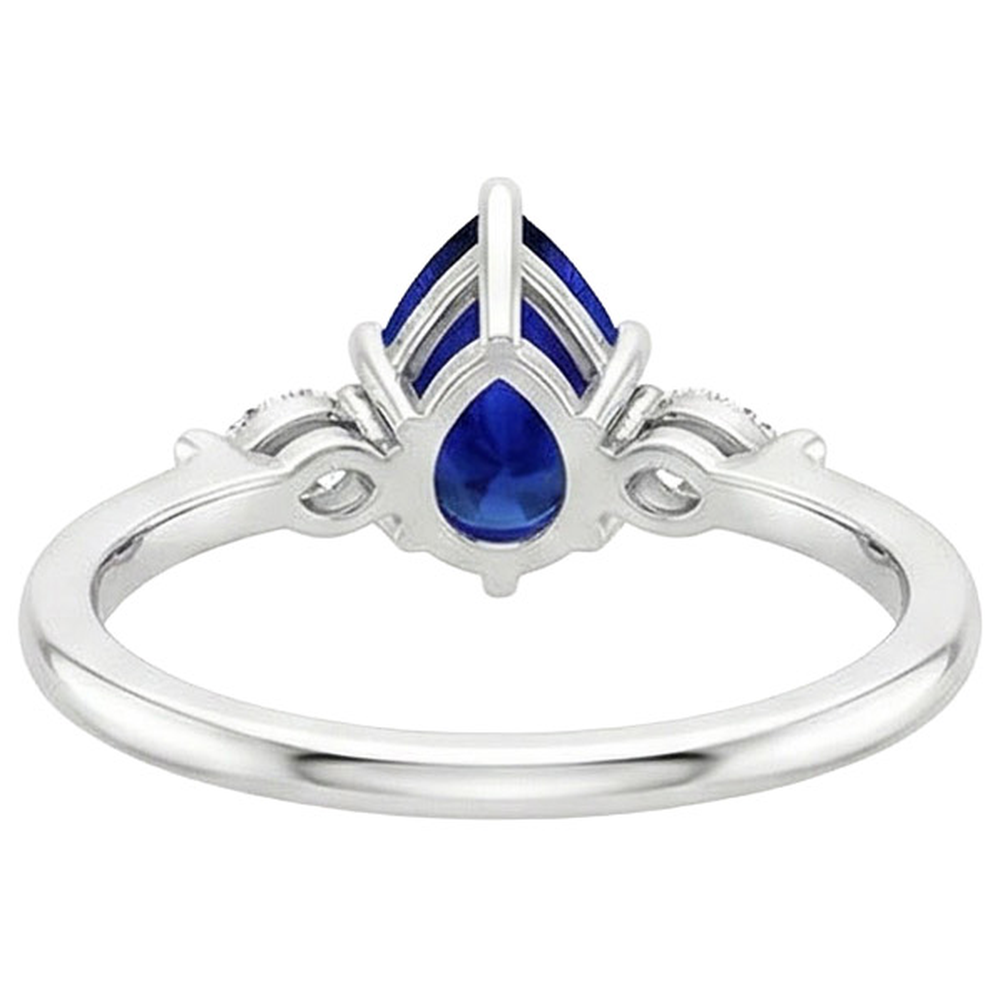 Marquise Natural Earth Mined Diamond Three Stone Ring Pear Ceylon Sapphire 3 Carats