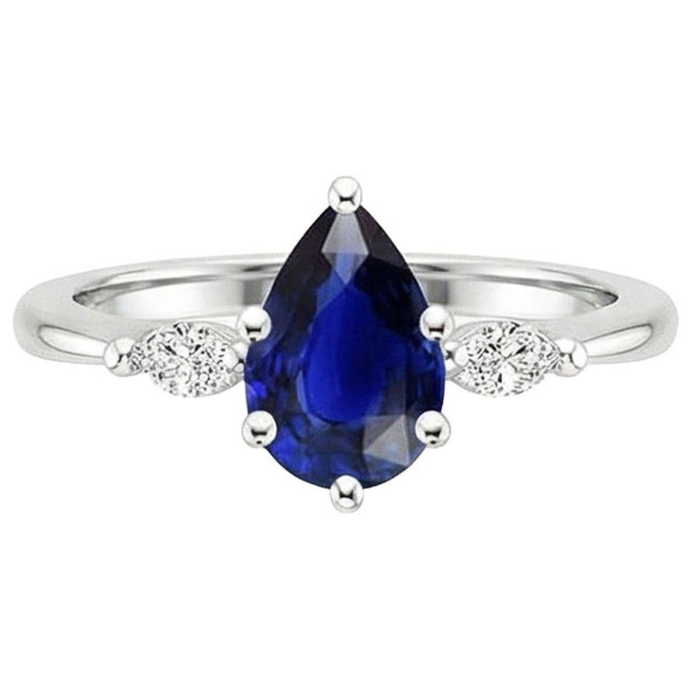 Marquise Natural Earth Mined Diamond Three Stone Ring Pear Ceylon Sapphire 3 Carats