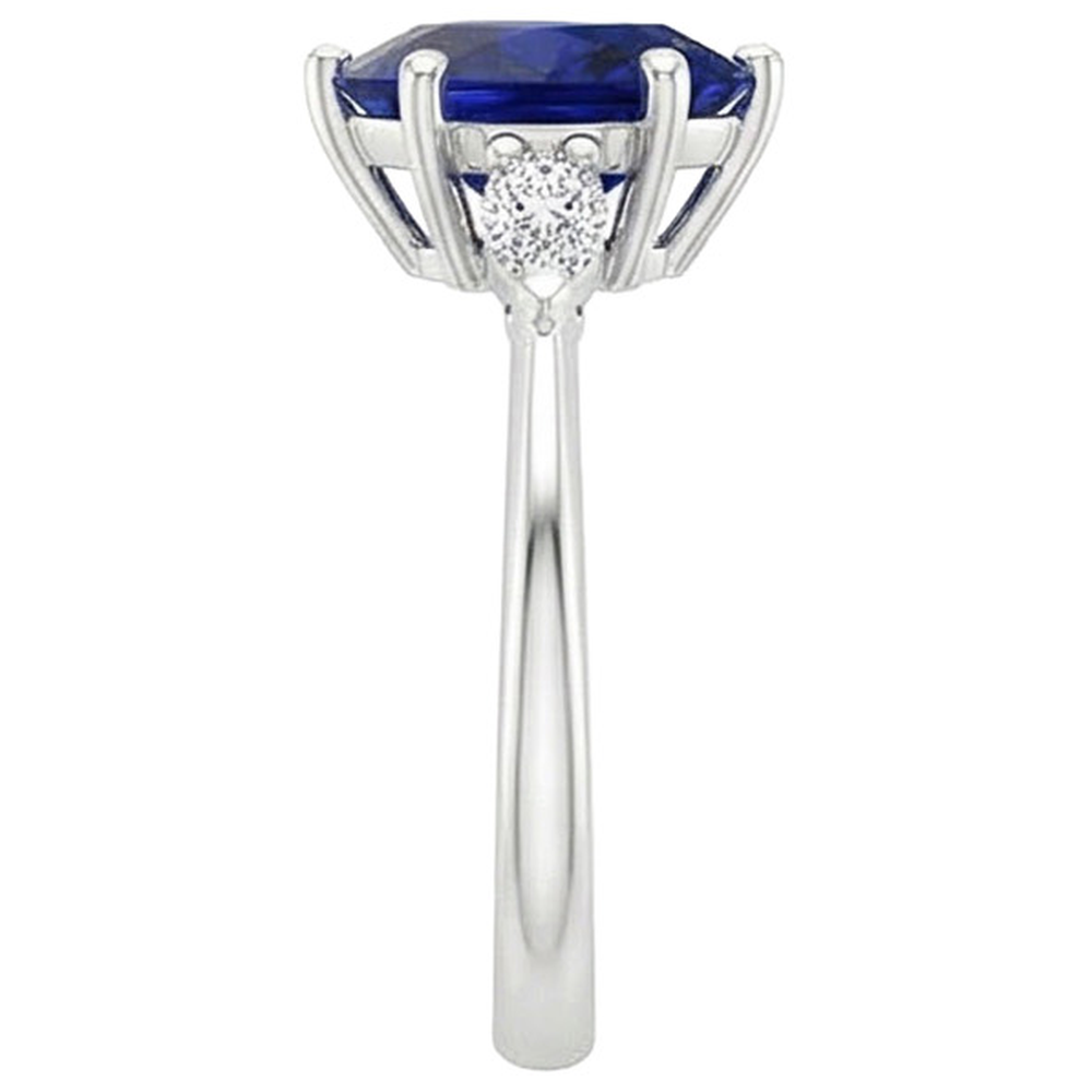 Marquise Natural Earth Mined Diamond Three Stone Ring Pear Ceylon Sapphire 3 Carats
