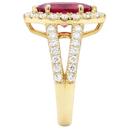 Marquise Red Ruby And Natural Earth Mined Diamond Wedding Ring 3.25 Carats Yellow Gold 14K