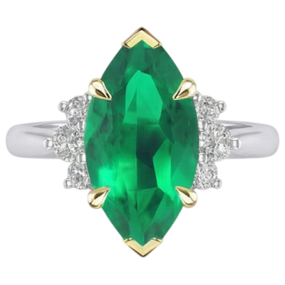 Natural Real ( Not Lab Grown ) Marquise Shape Green Emerald GIA Engagement Ring With Diamonds