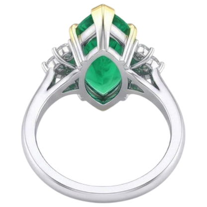 Natural Real ( Not Lab Grown ) Marquise Shape Green Emerald GIA Engagement Ring With Diamonds
