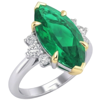 Natural Real ( Not Lab Grown ) Marquise Shape Green Emerald GIA Engagement Ring With Diamonds